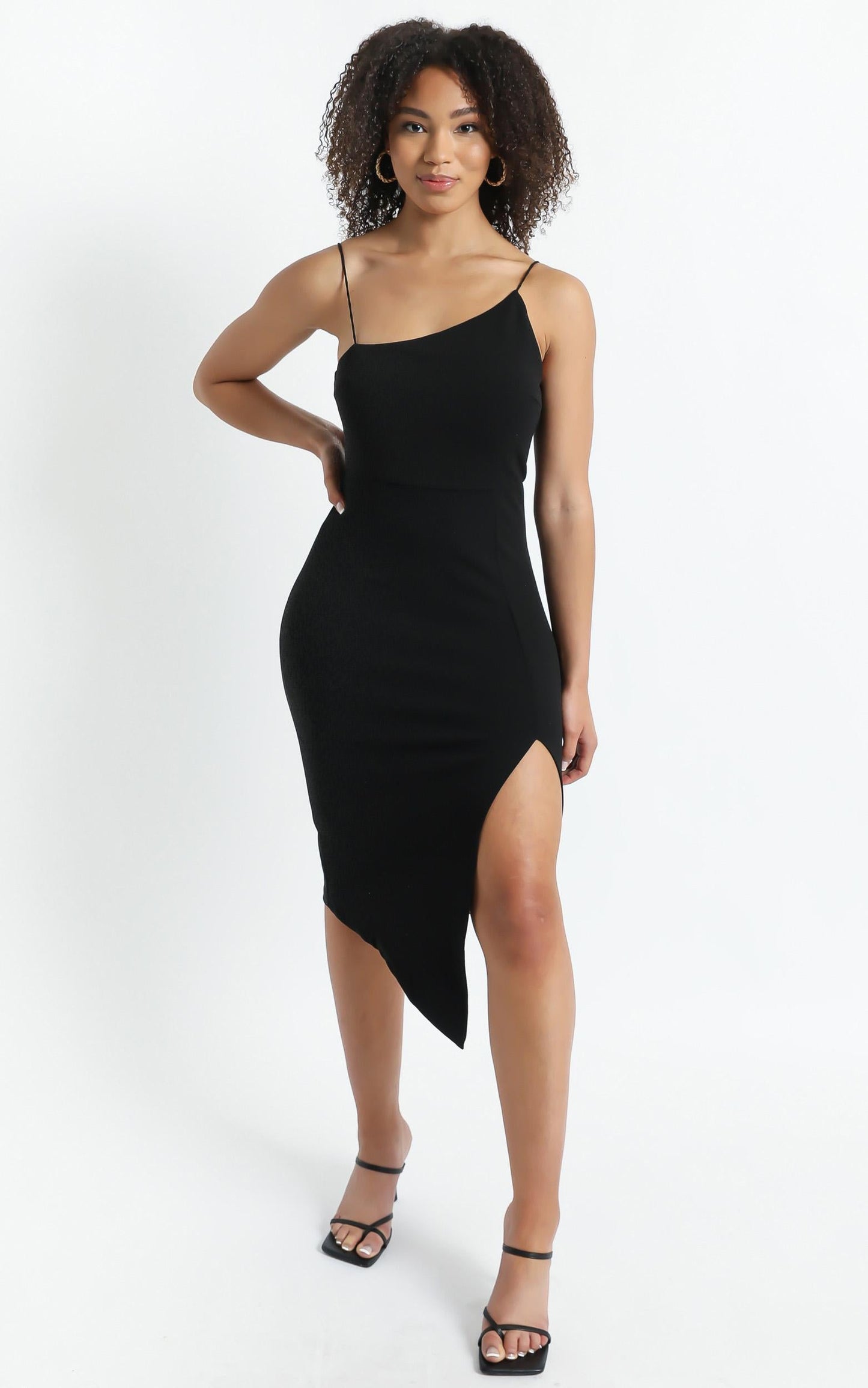 Life Changing Midi Dress - Thigh Split Bodycon Dress in Black
