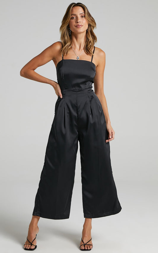Daisy Jumpsuit in Black Satin