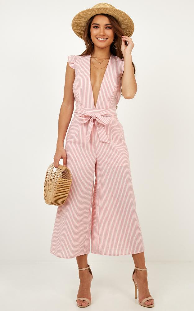 Book Me In Jumpsuit In Pink Stripe