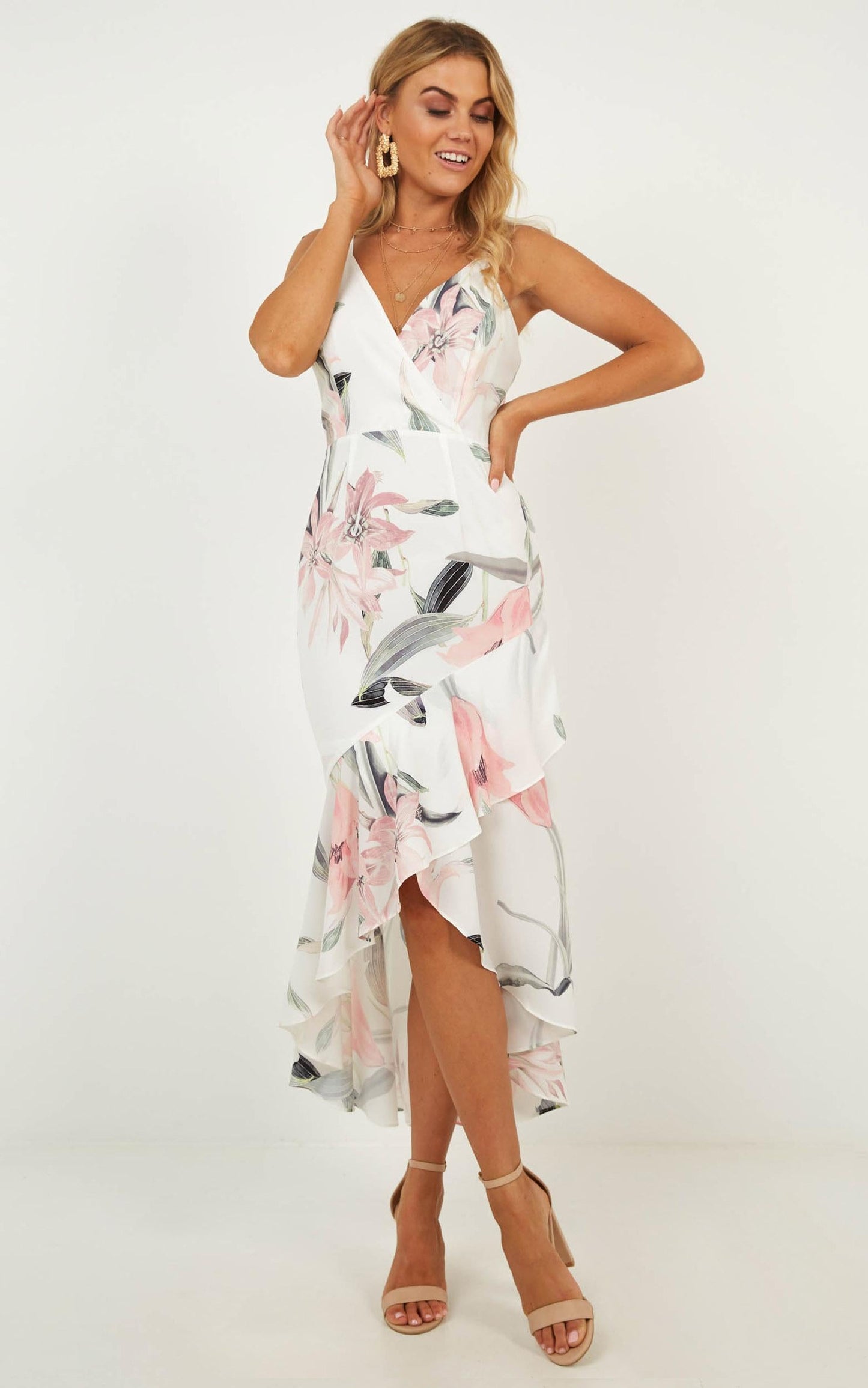 Catch My Stare Dress In White Floral