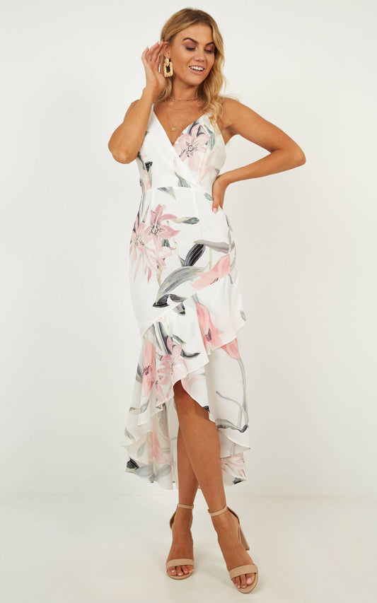 Catch My Stare Dress In White Floral