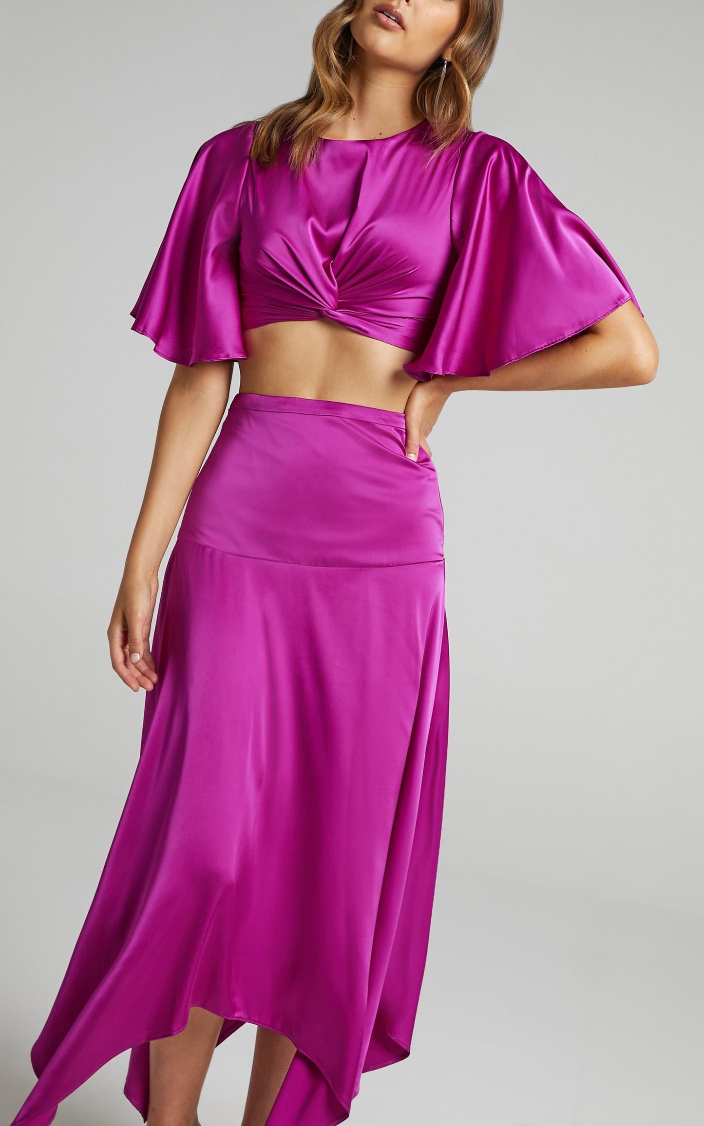 Chione Two Piece Set in Mulberry Satin