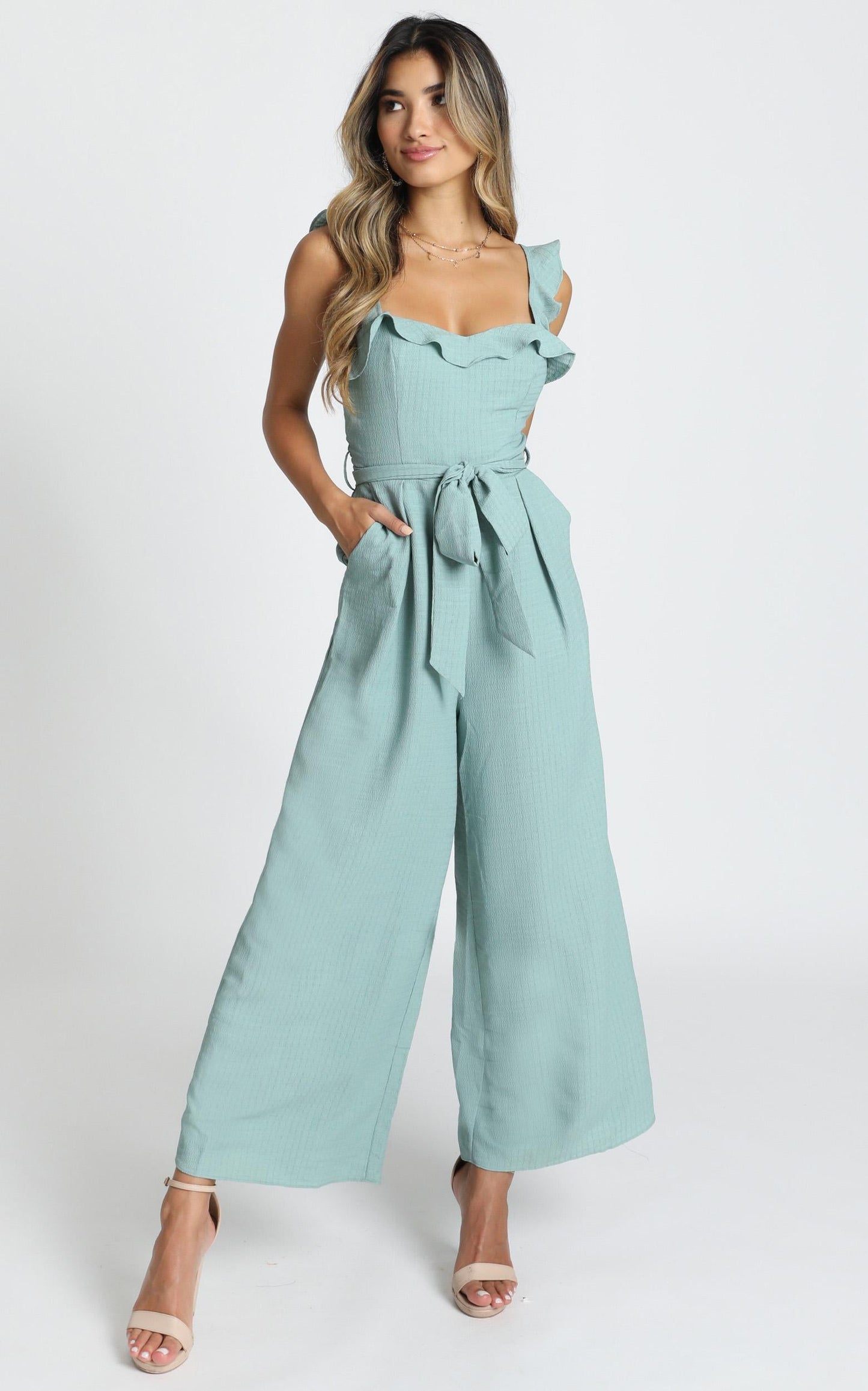 Cynthia Ruffle Jumpsuit in Sage