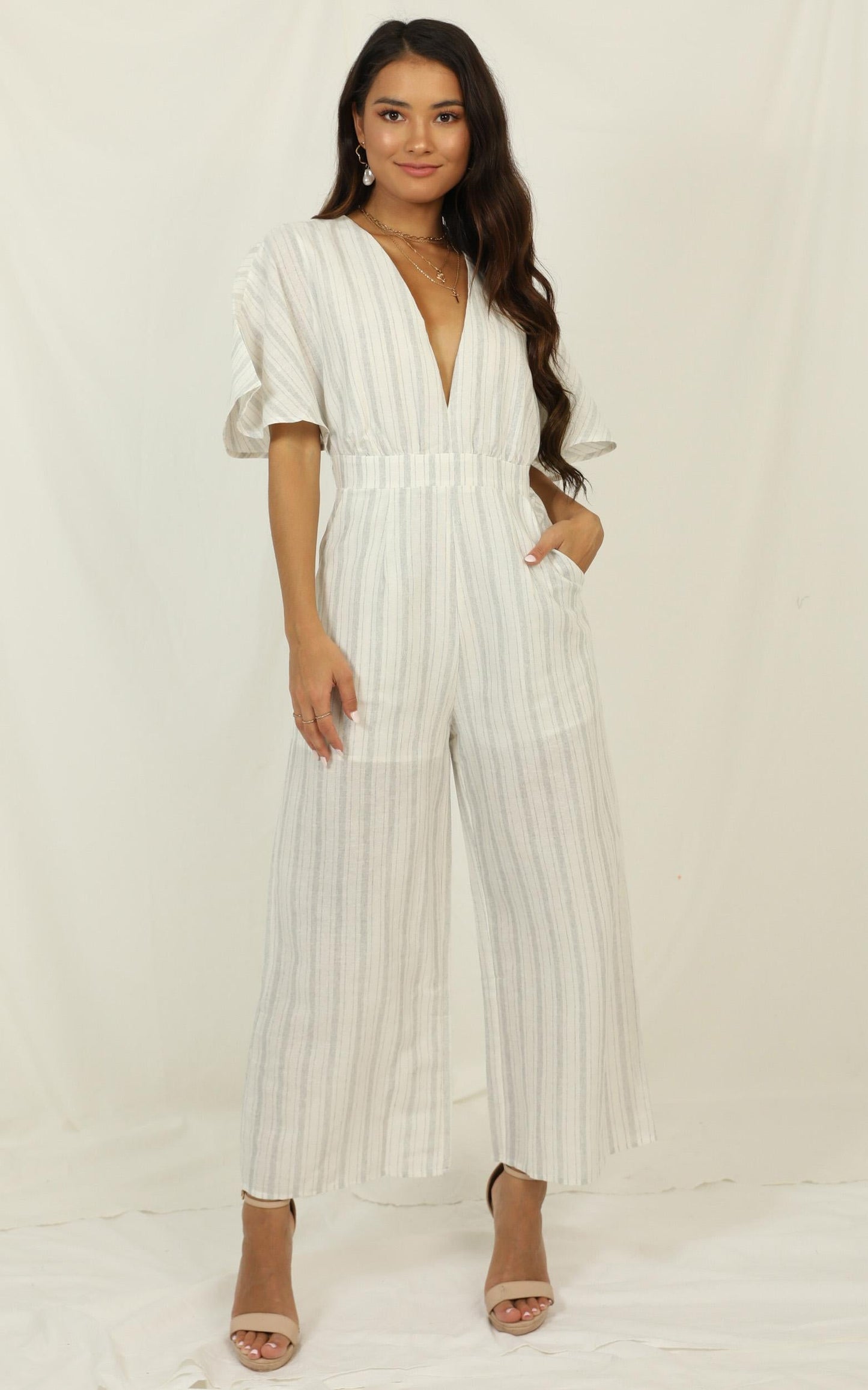 Dont Miss Out Jumpsuit In Light  Blue Stripe