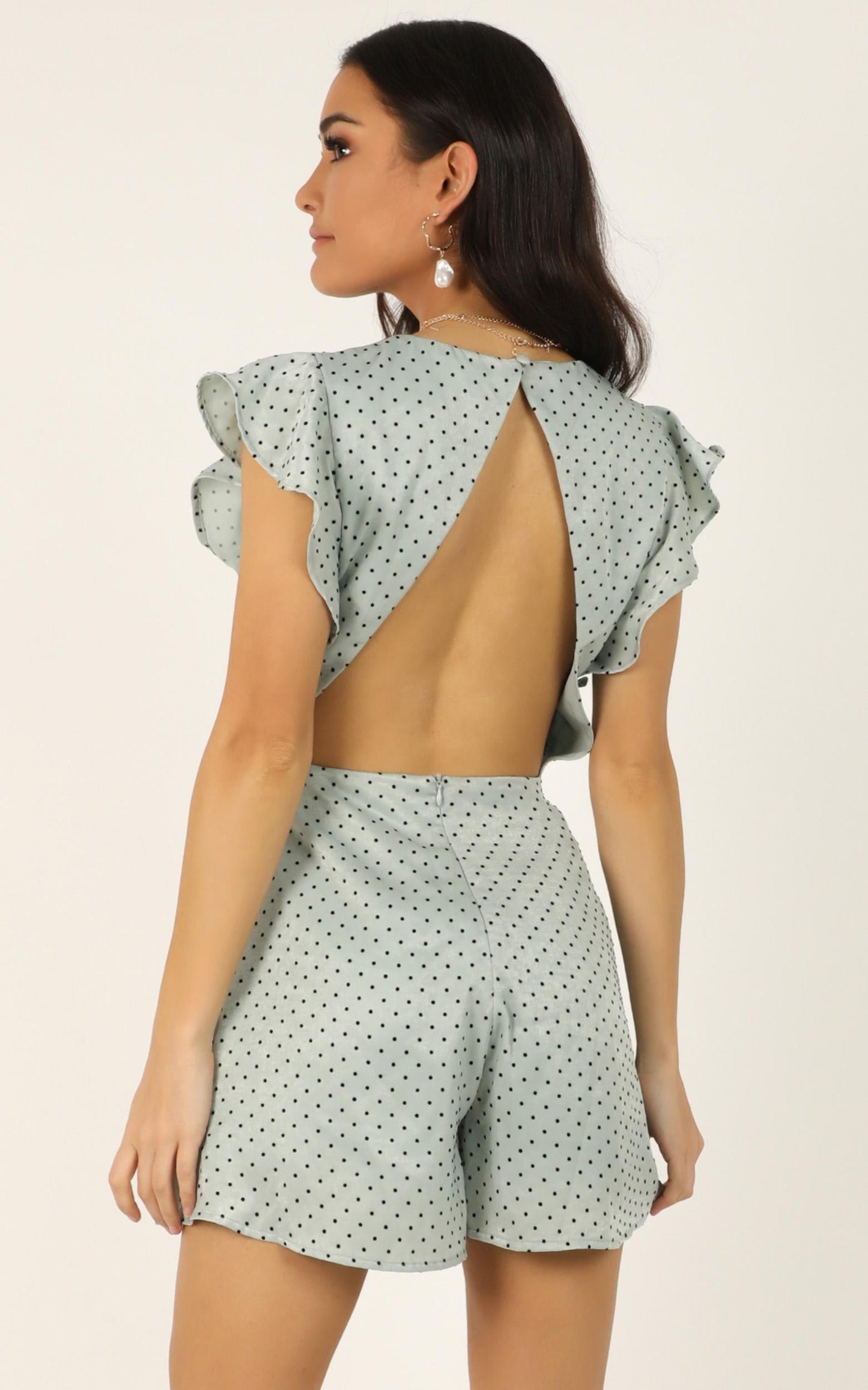 Dressed To The Nines Playsuit In Sage Spot Satin