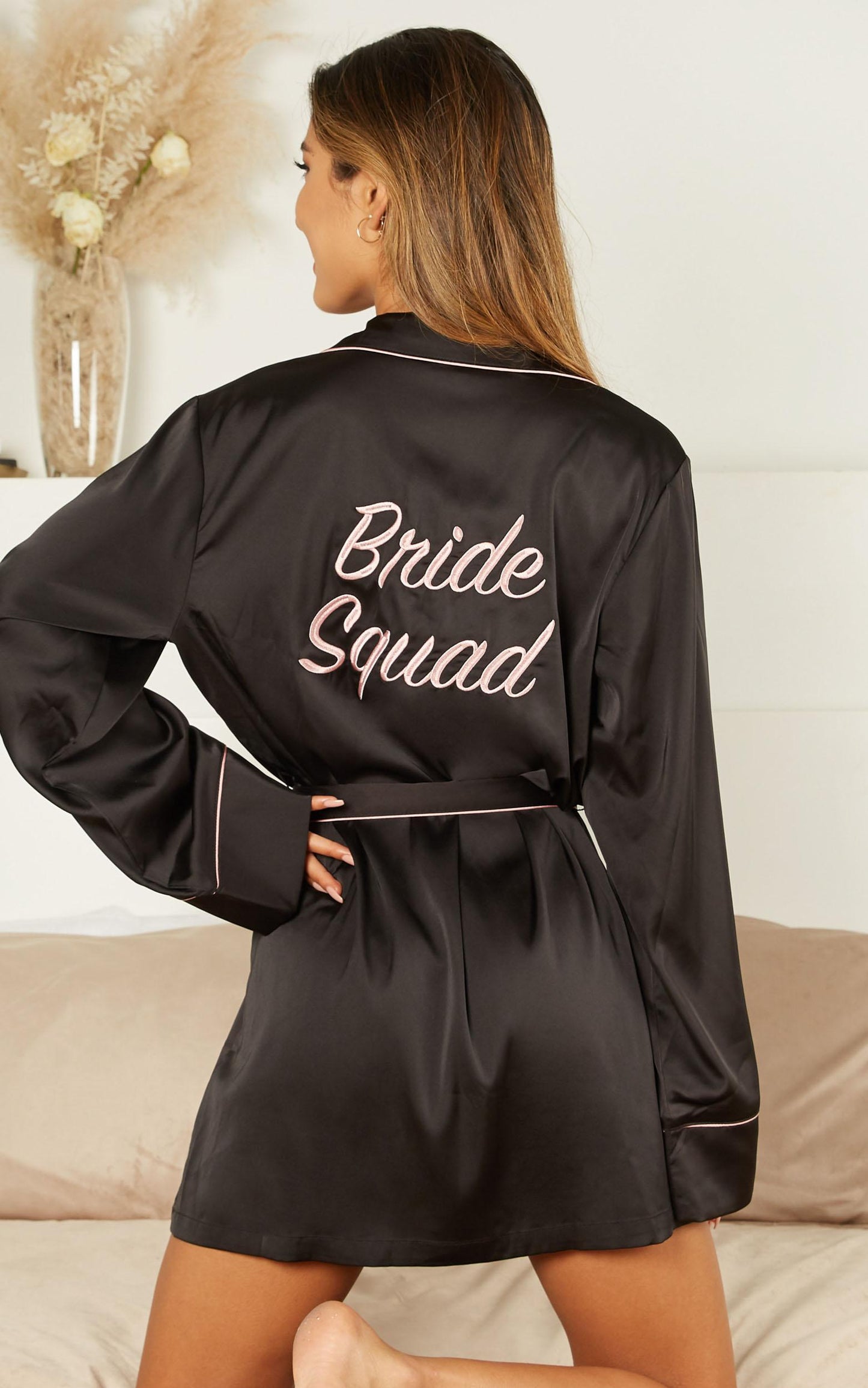 Ellena Bridesmaid Robe In Black Satin