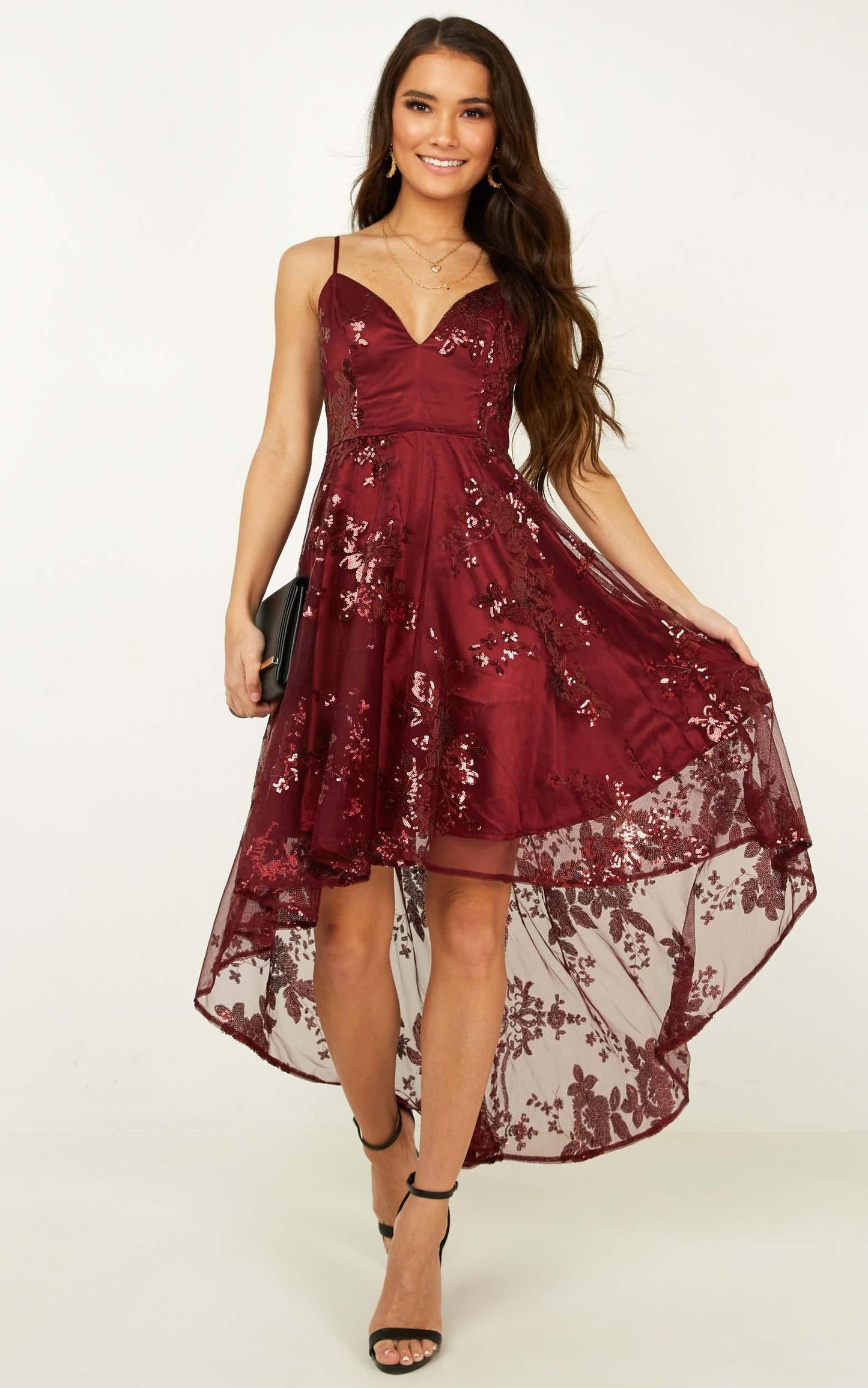 Fair Shake Dress In Wine Sequin