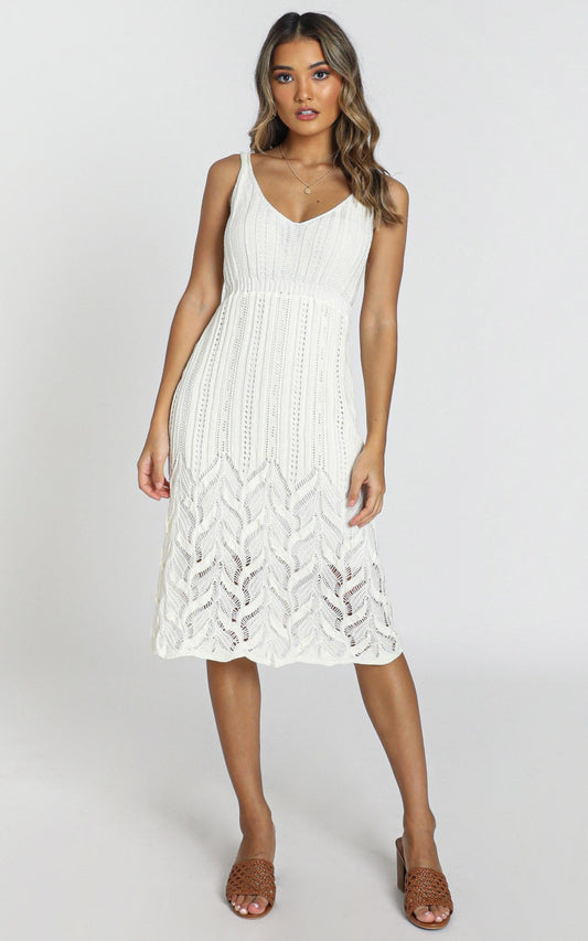 Feel The Waves Dress In Cream Crochet