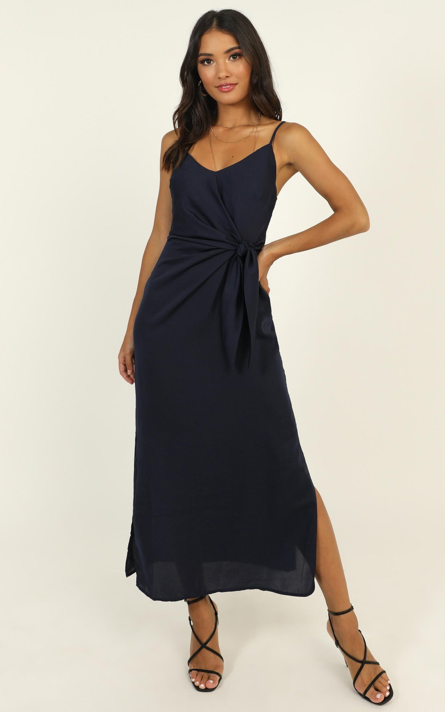 Forever Thinking Dress In Navy Satin
