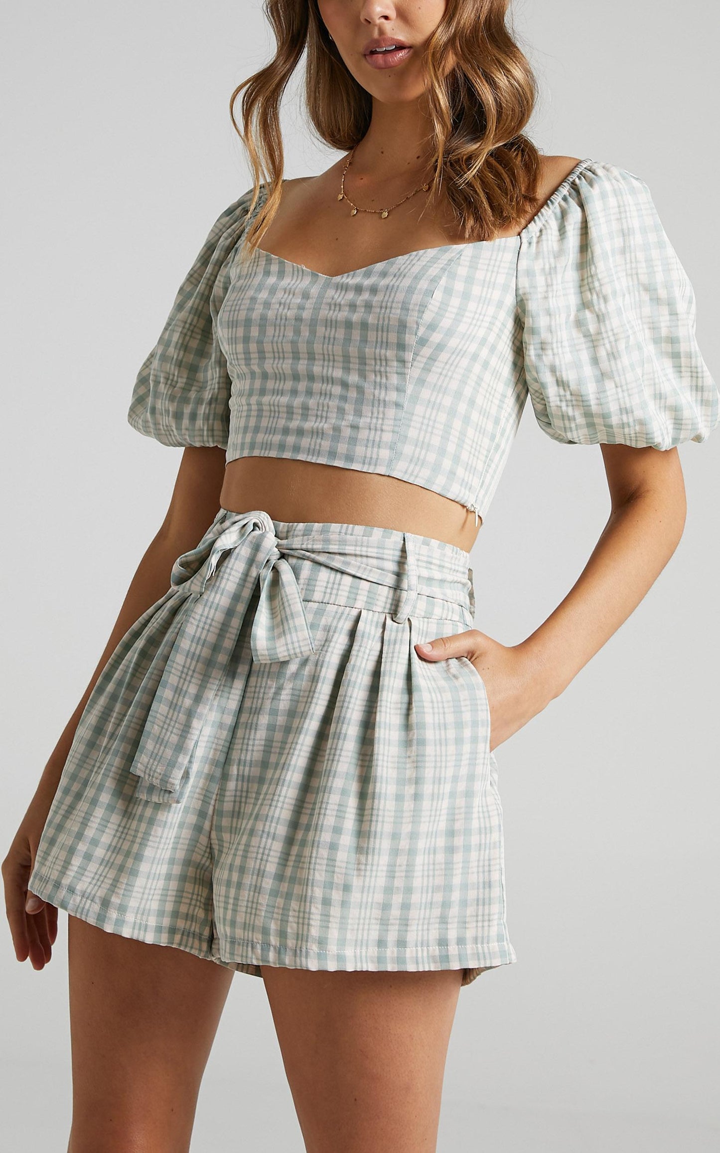 Fringilla Top in Sage Check