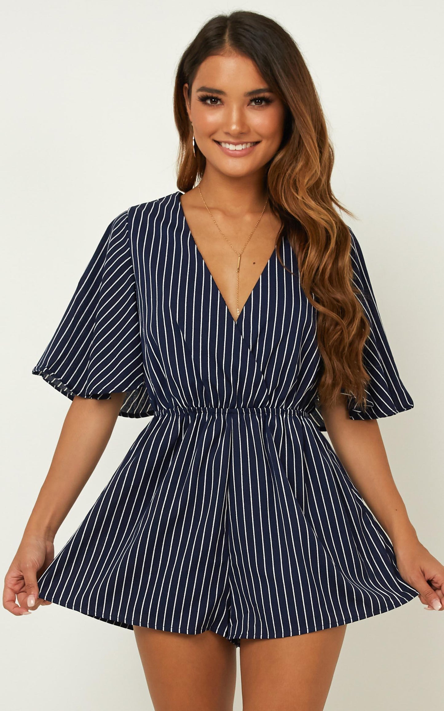 Garden Of Eden Playsuit In Navy Stripe