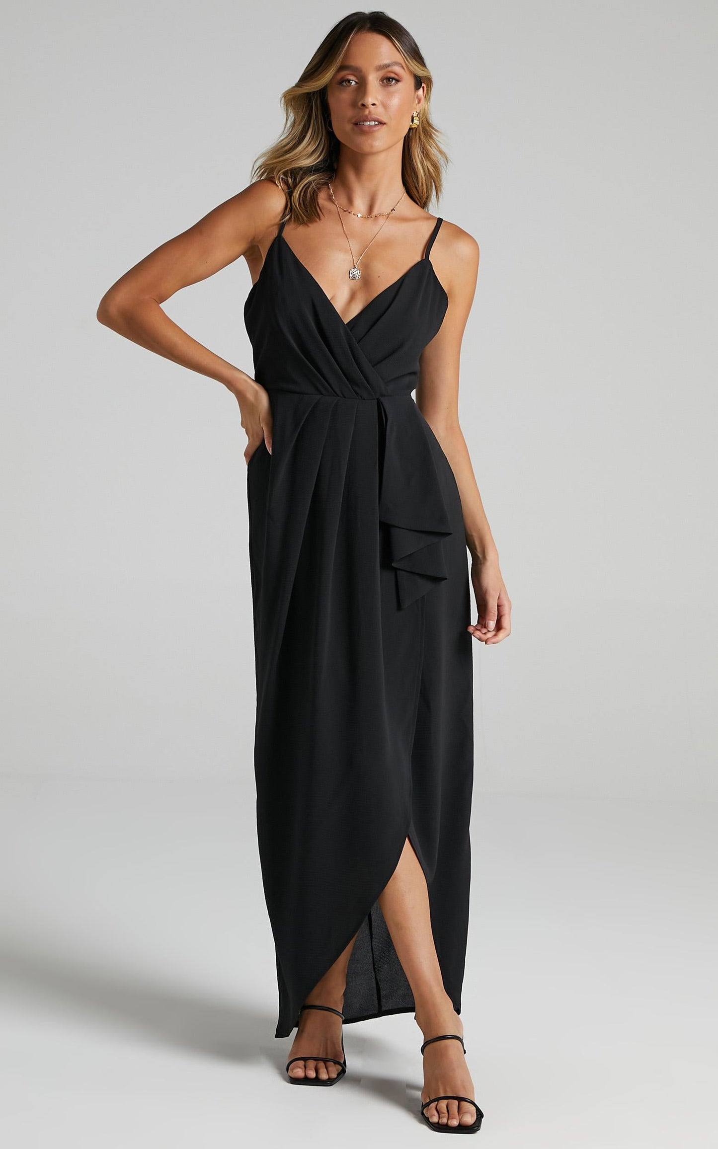 Gave Me You Midi Dress - Wrap Tulip Hem Dress in Black