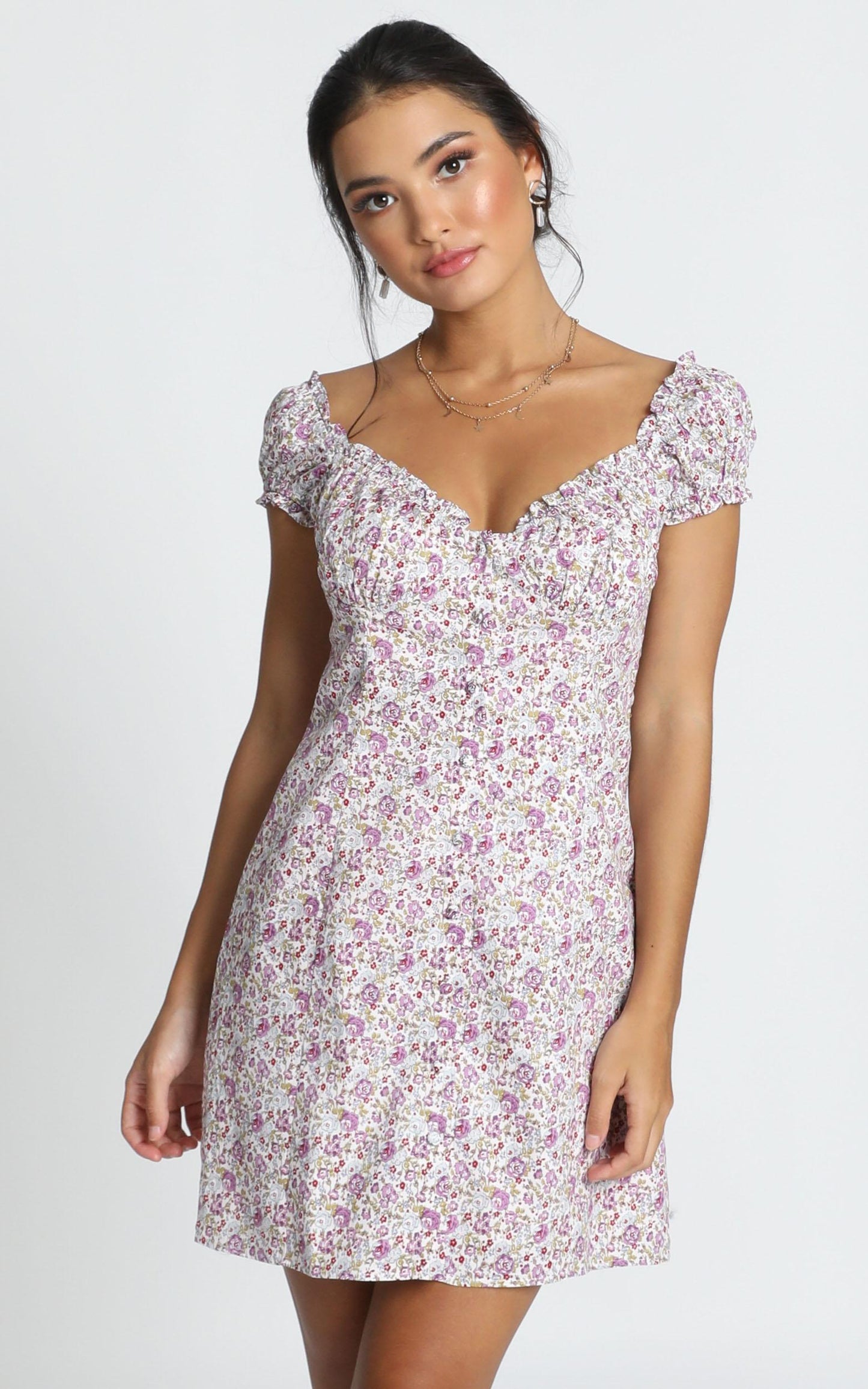 Greta Mini Dress In Purple Floral
