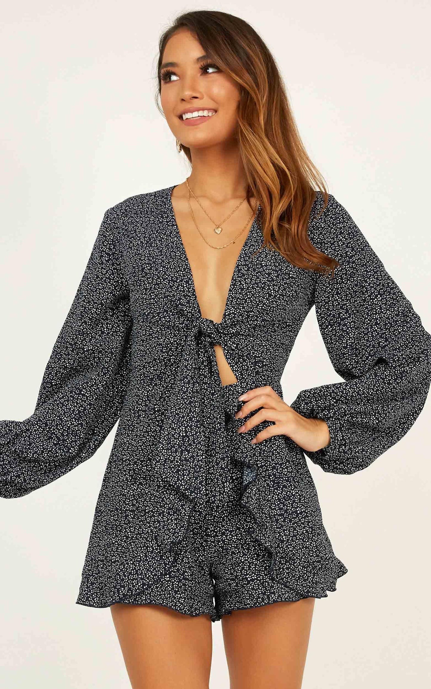 Her Story Playsuit In Navy Print