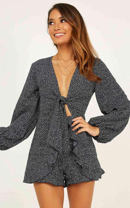 Her Story Playsuit In Navy Print