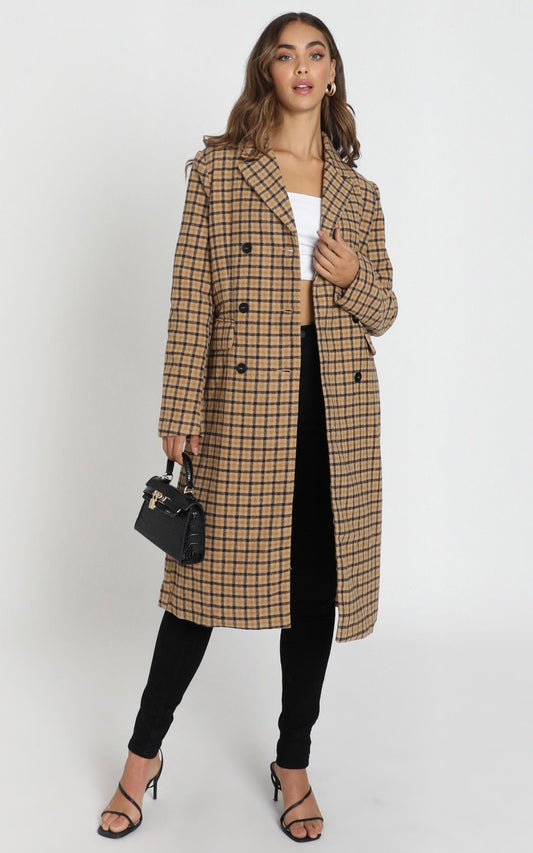 Heroic Moment Coat In Beige Check