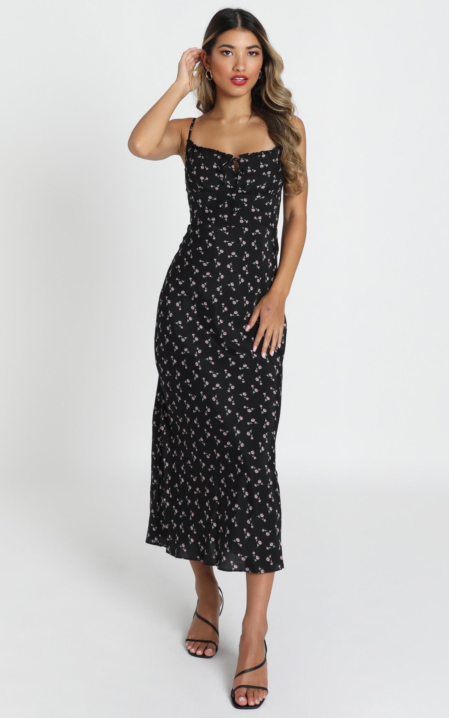 Imani Midi Dress In Black Floral