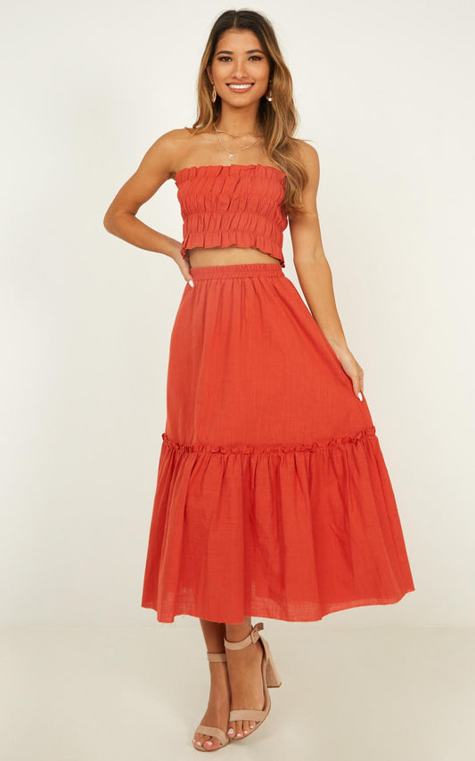 In Their Eyes Two Piece Set in Rust Linen Look