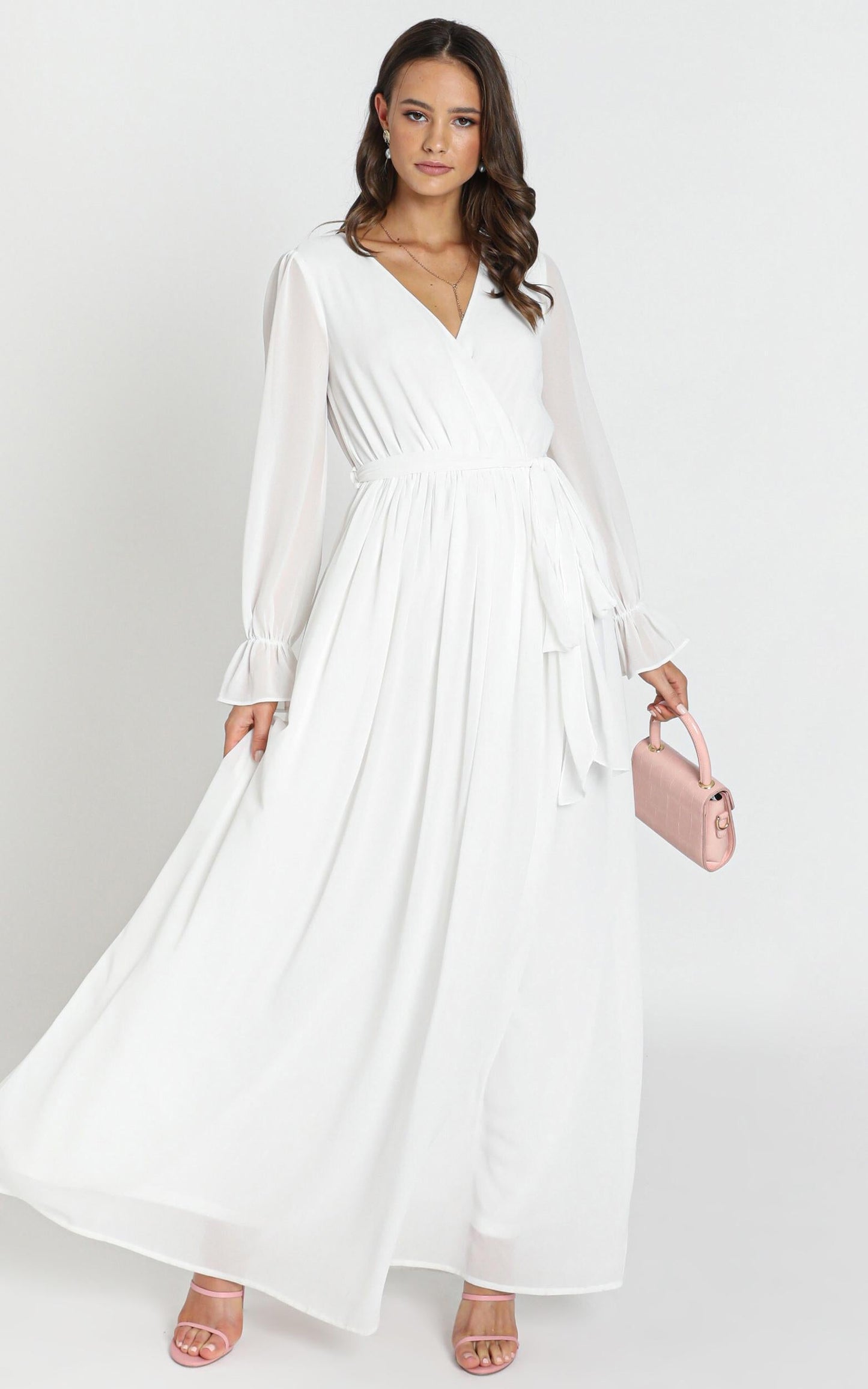 In Love Long Sleeve Maxi Dress In White