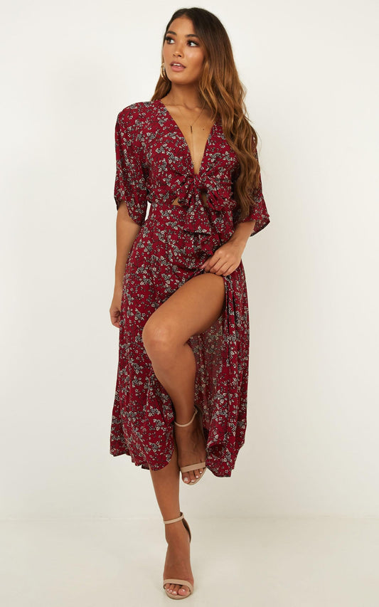 Inner Circle Only Dress In Wine Floral