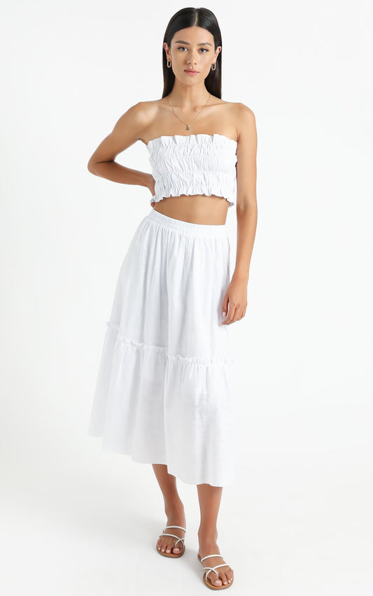 In Their Eyes Two Piece Set in White Linen Look