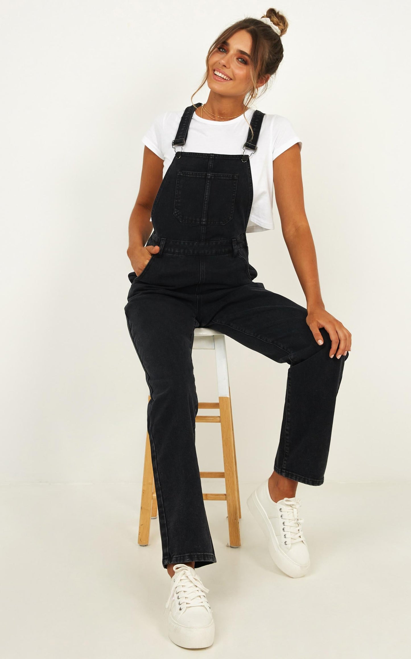 Kiera Denim Overalls in Black Wash