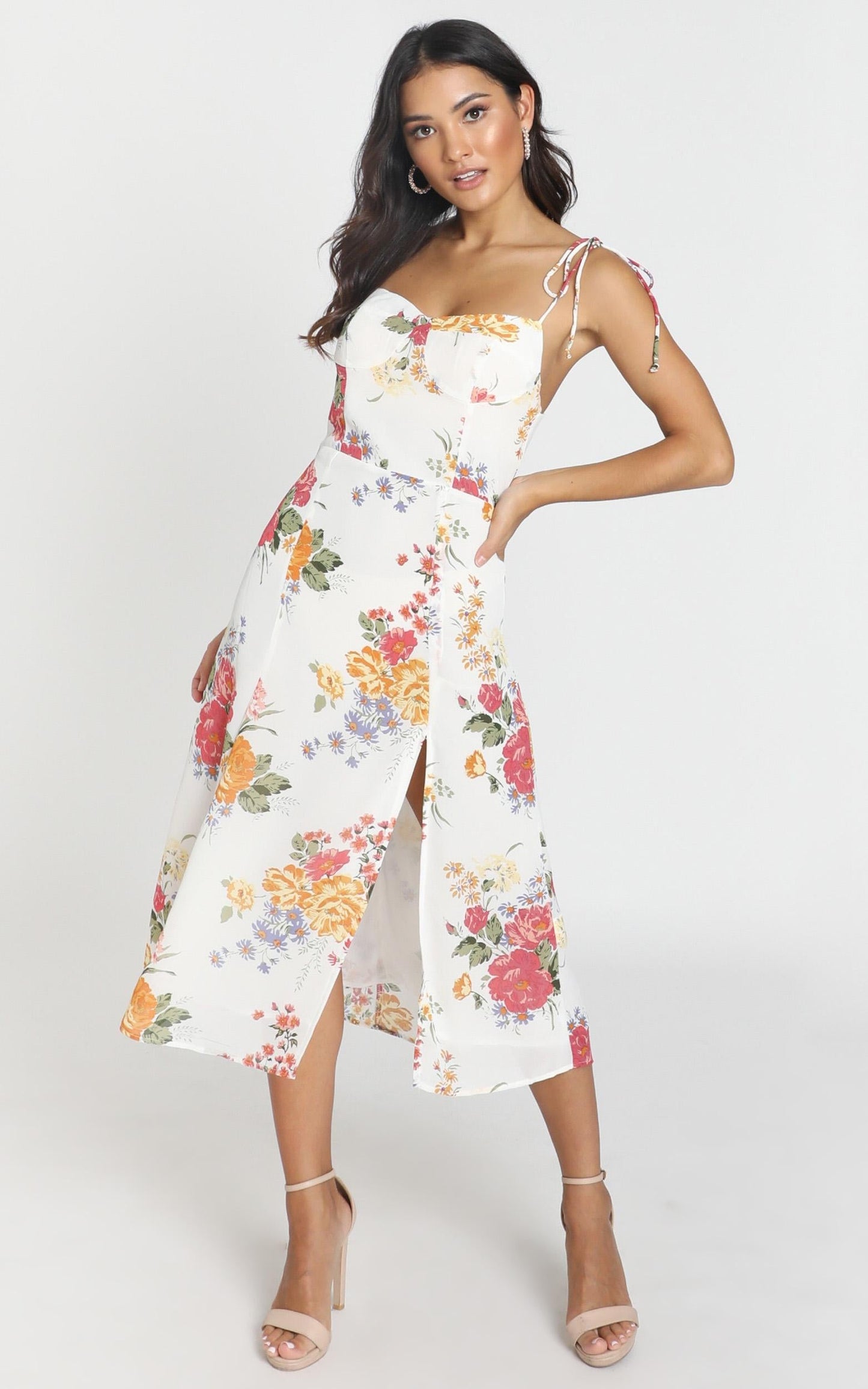 Lacey Panelled Midi Dress in Multi Floral