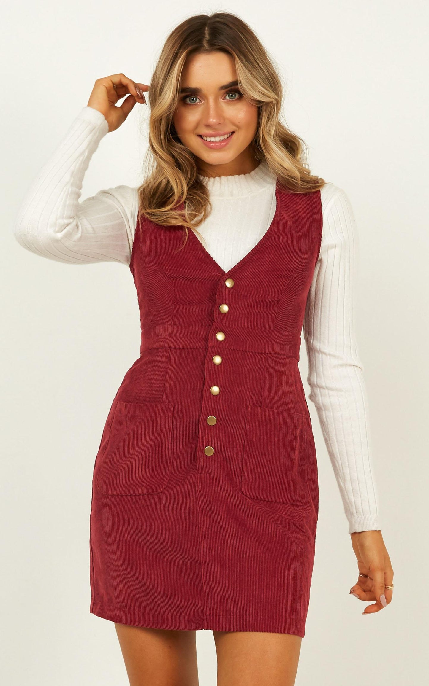 Leaving You Behind Dress In Wine corduroy