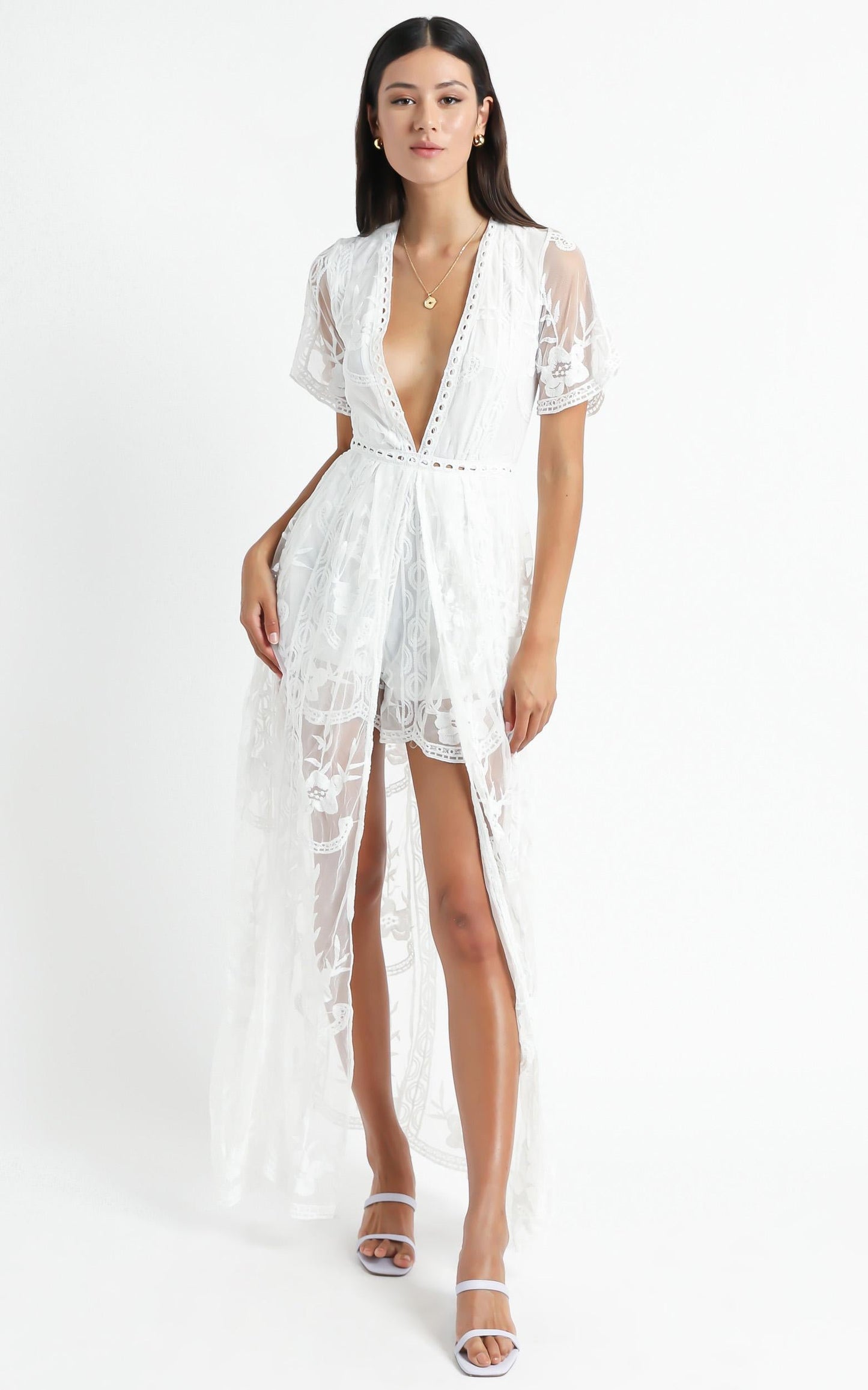 Lets Get Loud Maxi Playsuit in White Lace
