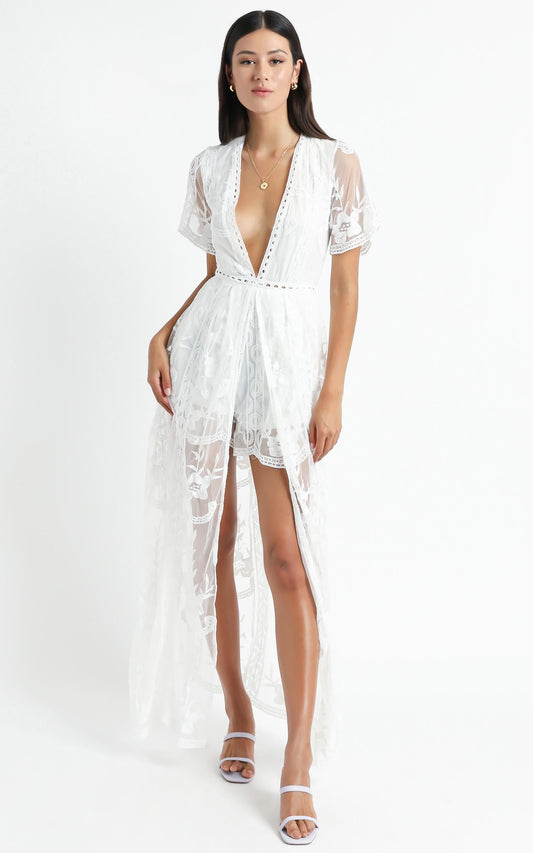 Lets Get Loud Maxi Playsuit in White Lace