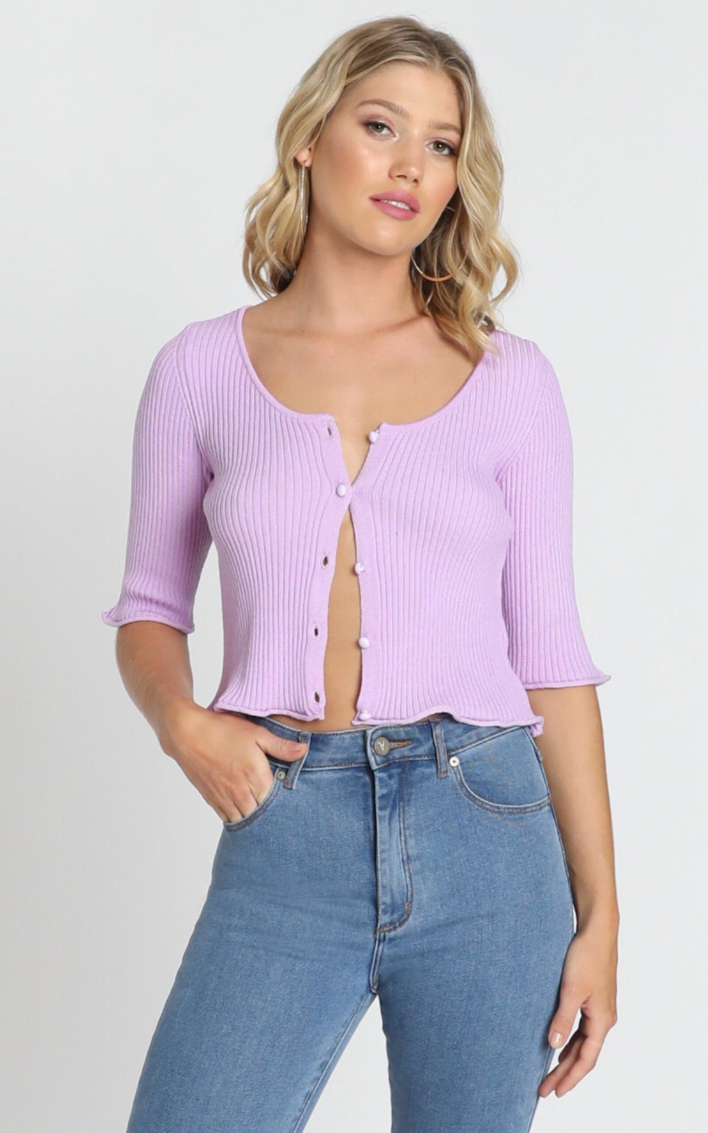 Lifting Spirits Cardigan In Lilac