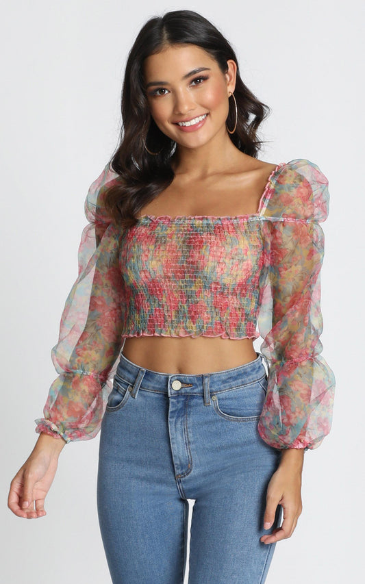 Like A Record Top In Pink Floral