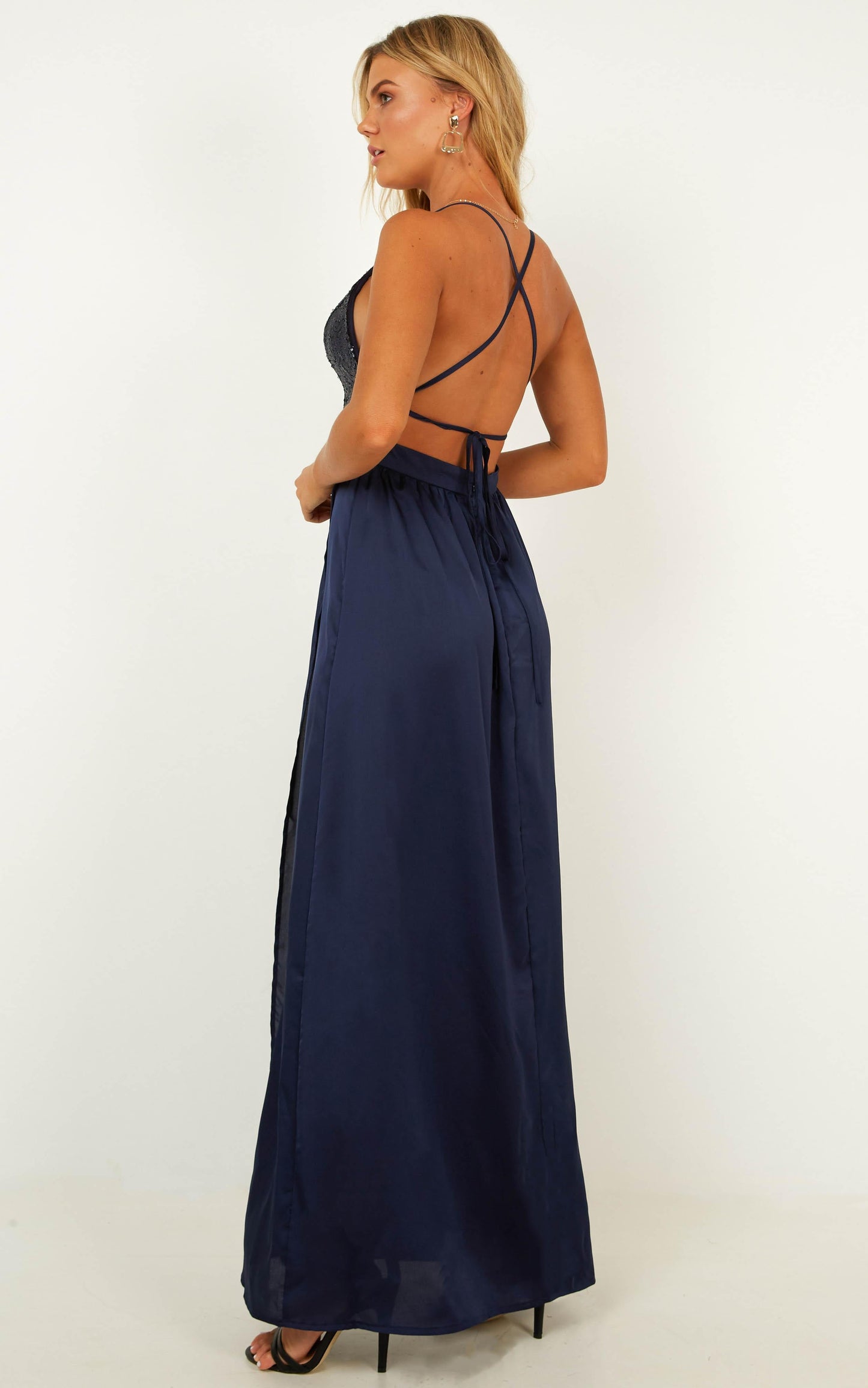 Looking Smart Maxi Dress In Navy Sequin
