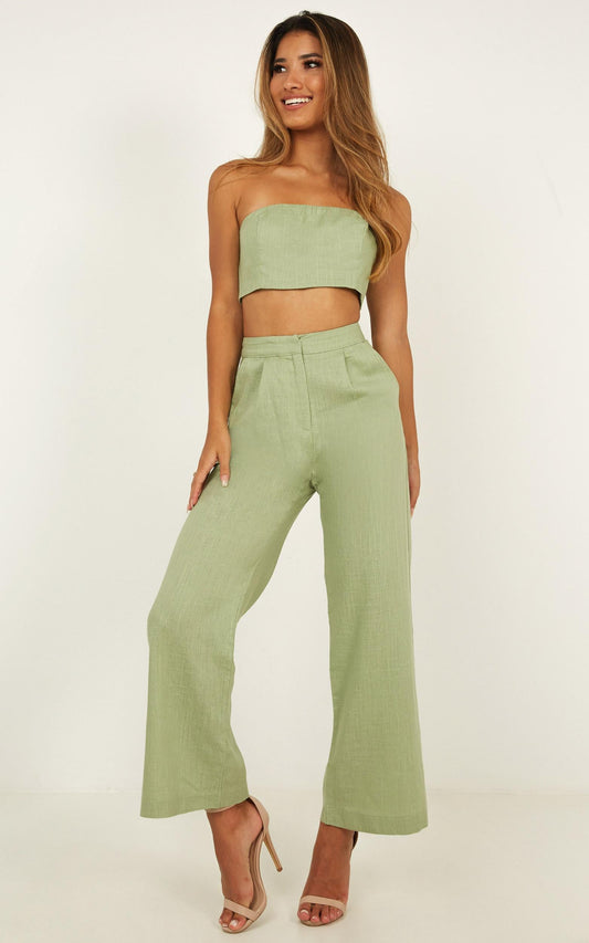 North Street Two Piece Set In Sage Linen Look