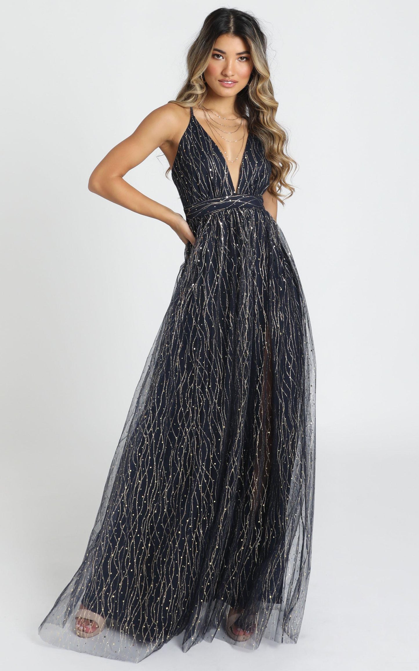 Orlando Maxi Dress In Navy Glitter