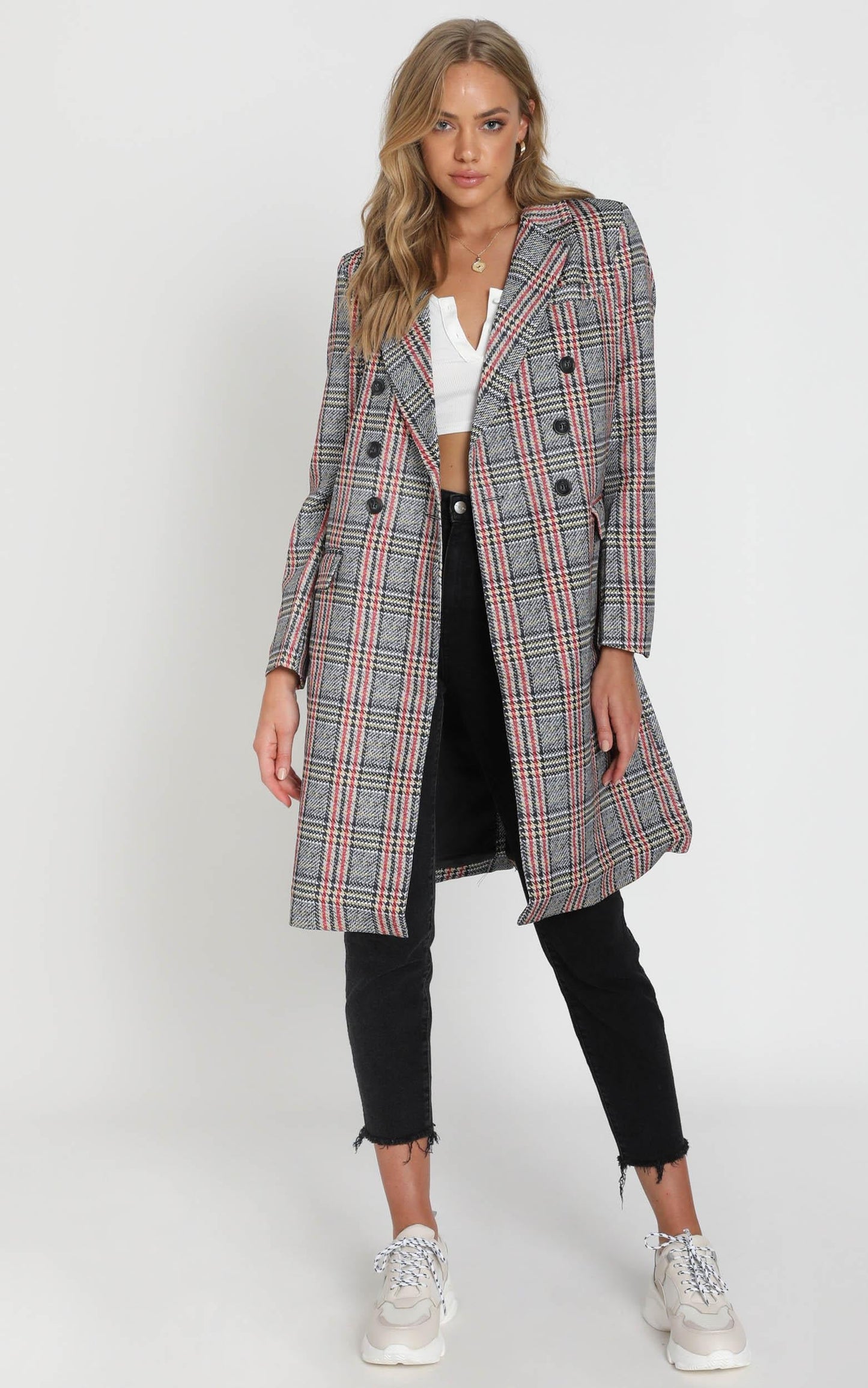 Pernille Checked Coat in Grey Check