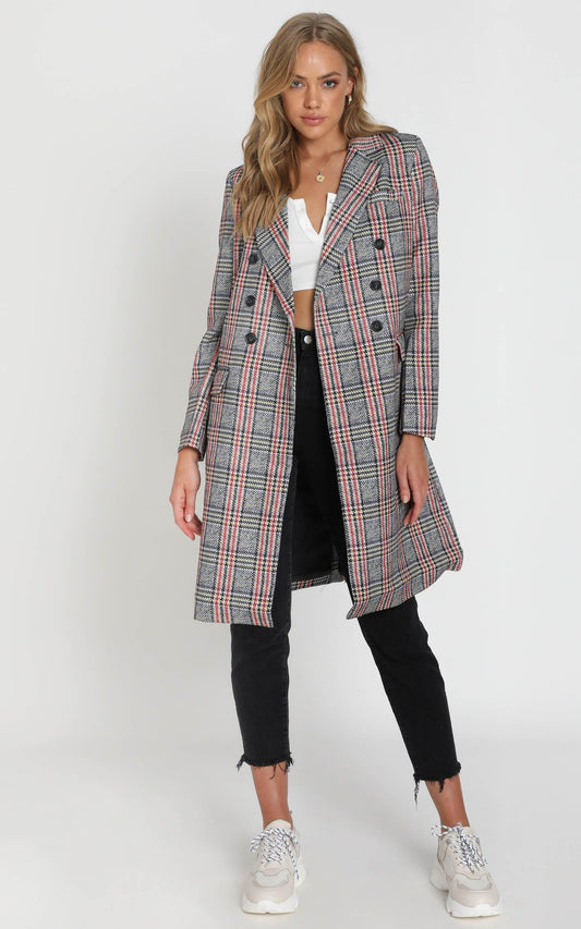 Pernille Checked Coat in Grey Check