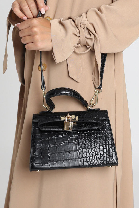 Peta And Jain - Hedi Mini Top Handle Bag In Black Croc