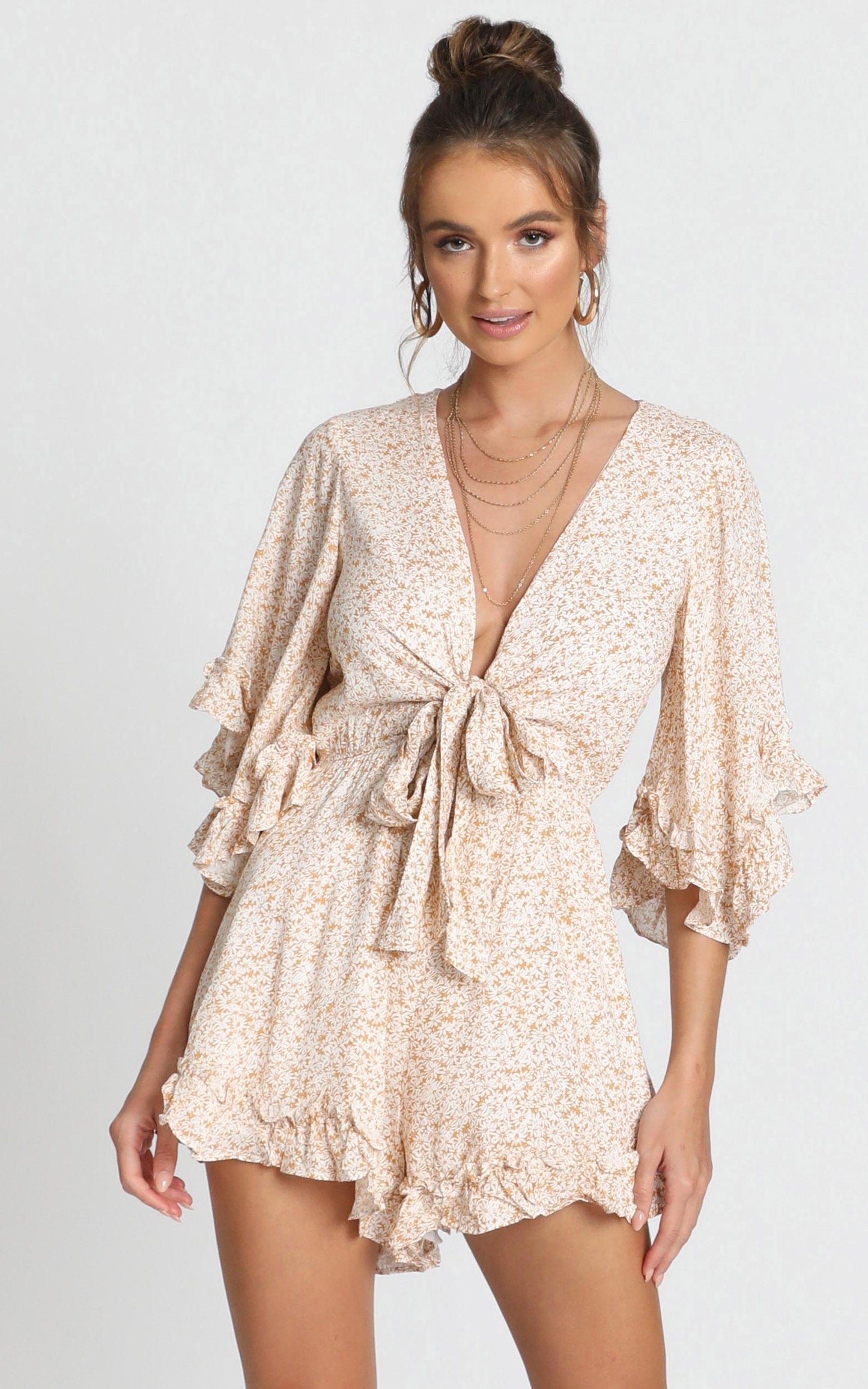 Priya Tie Playsuit in Yellow Floral