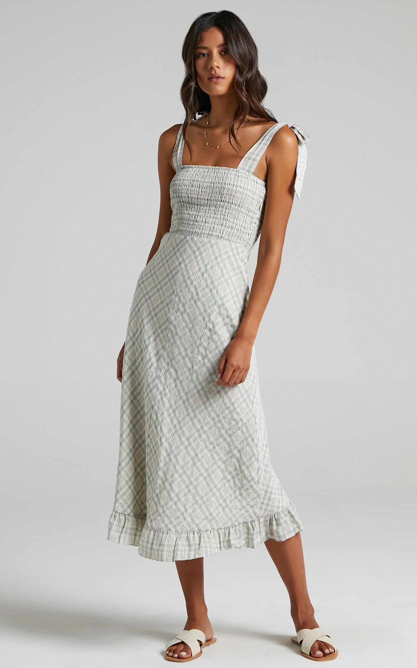 Regan Dress in Sage Check