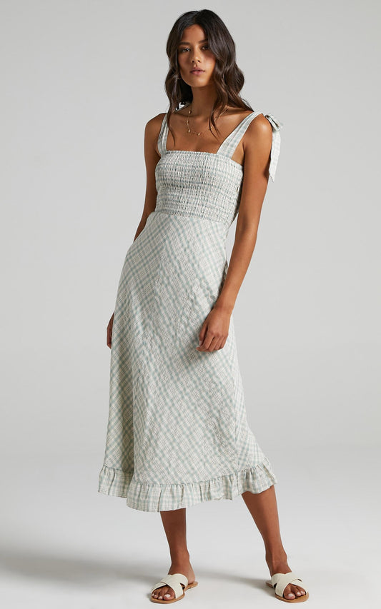 Regan Dress in Sage Check