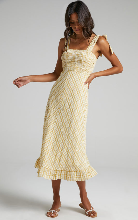 Regan Dress in Mustard Check