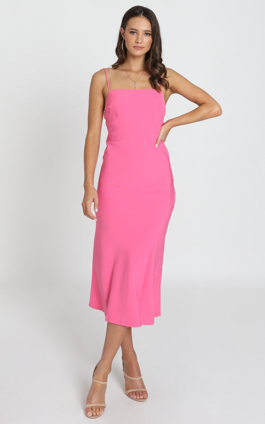 Regina Satin Slip Dress In Hot Pink