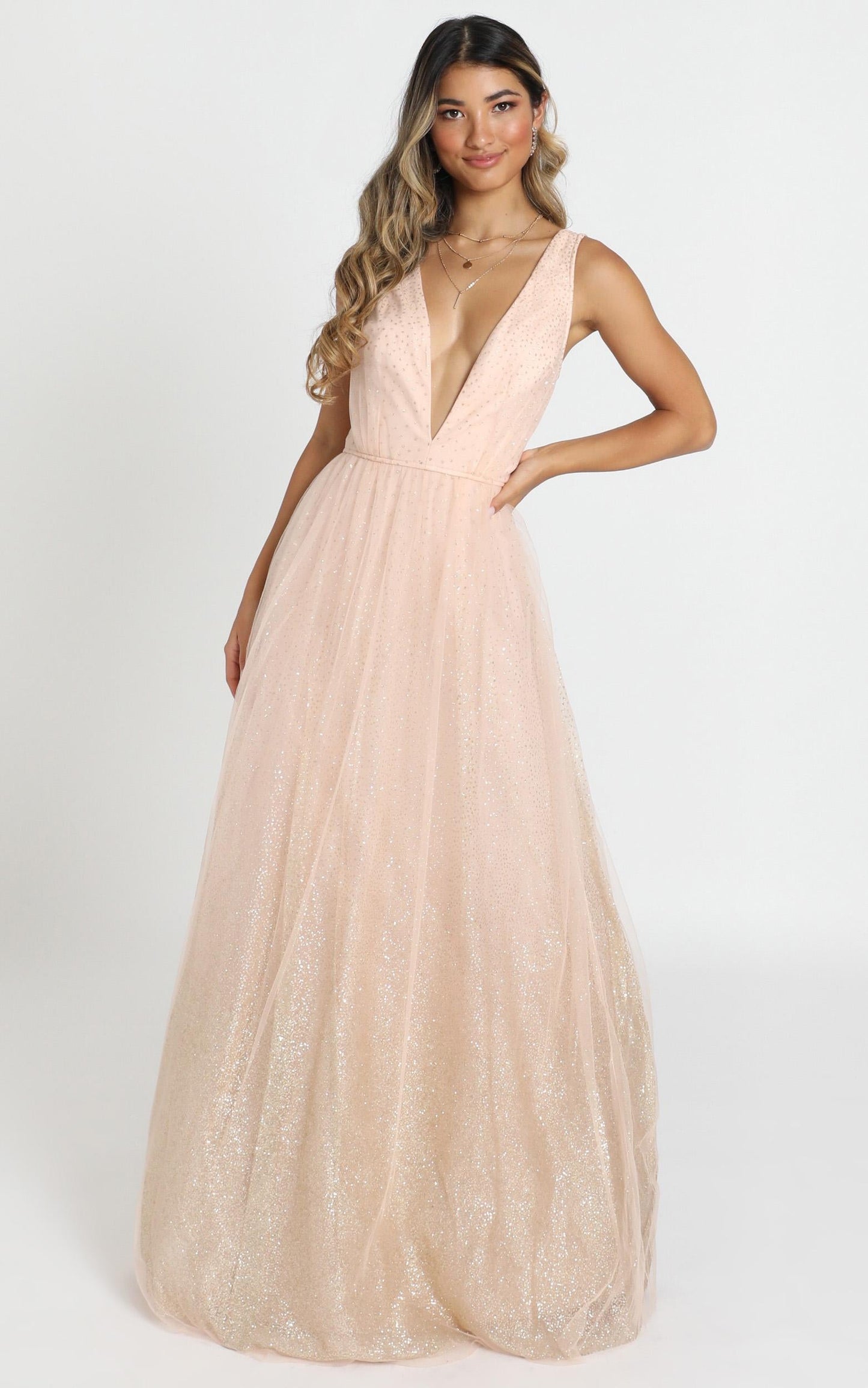 Riley Maxi Dress In Blush Glitter Tulle