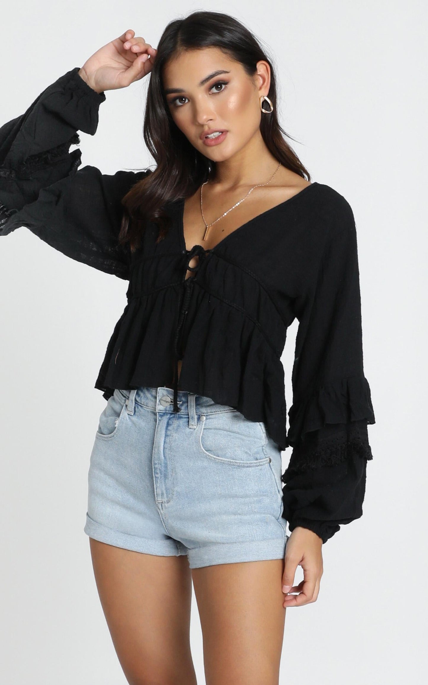 Rana Trim Detail Top In Black