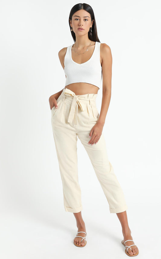 Not Your Business Pants in Beige Linen Look