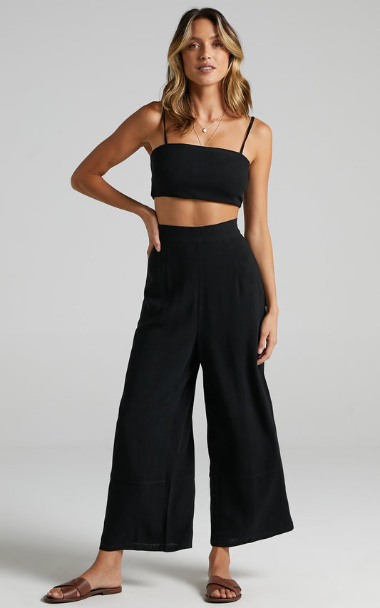 Gala Two Piece Set in Black Linen Look