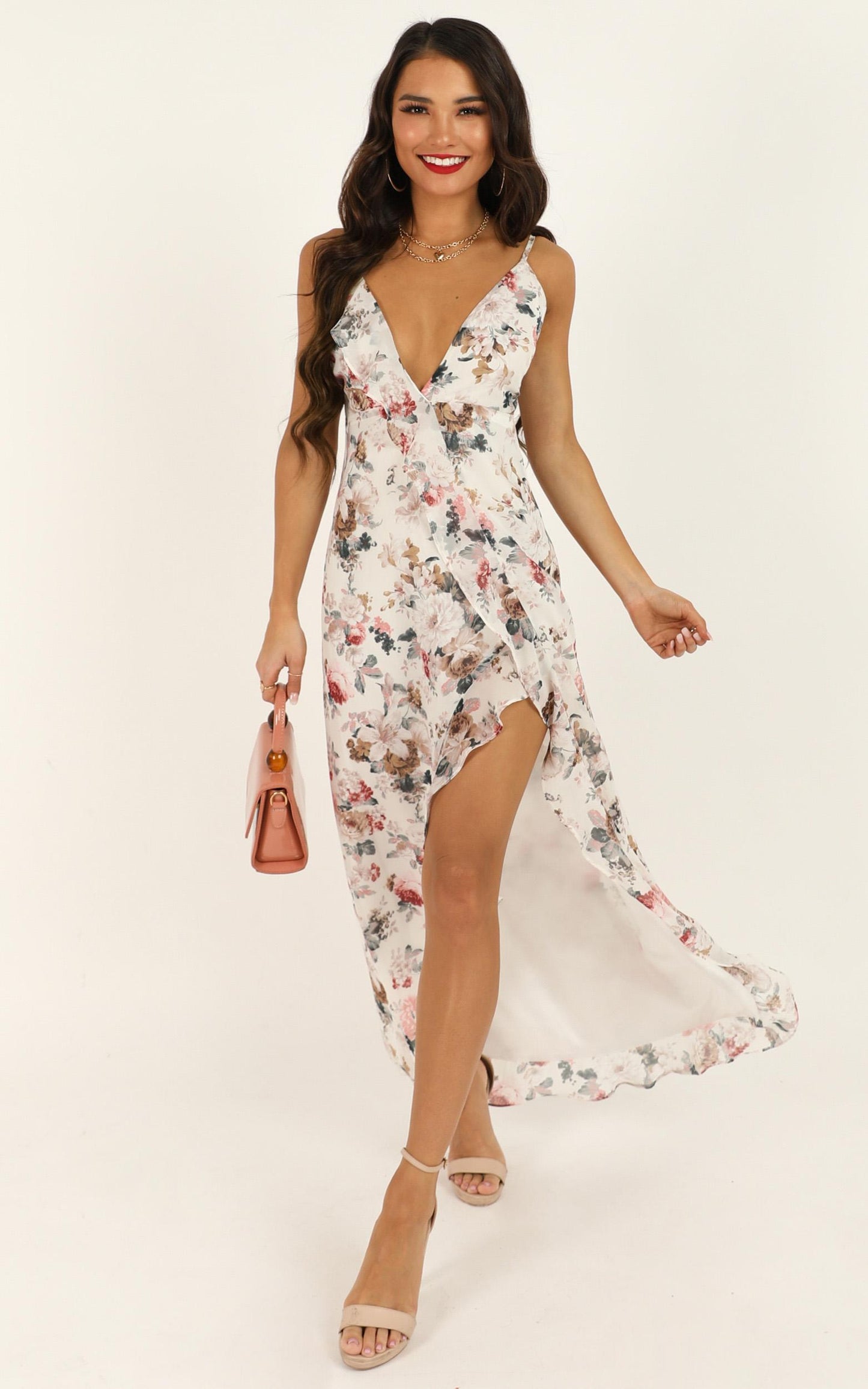 So Clumsy I Am Falling In Love Dress In White Floral