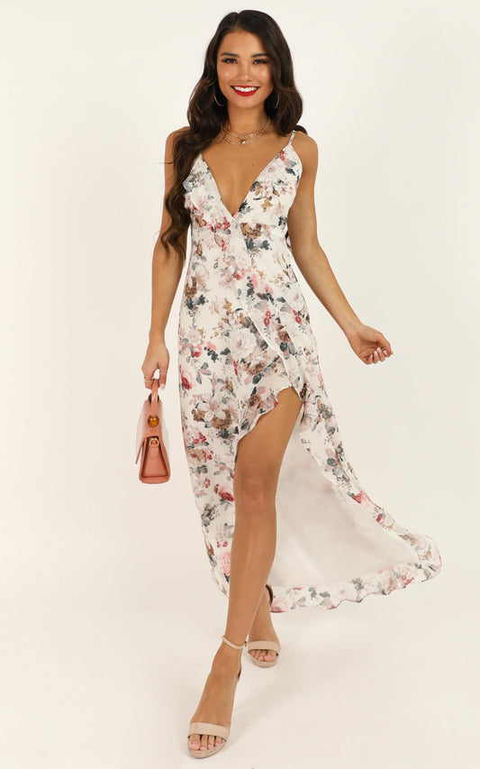 So Clumsy I Am Falling In Love Dress In White Floral