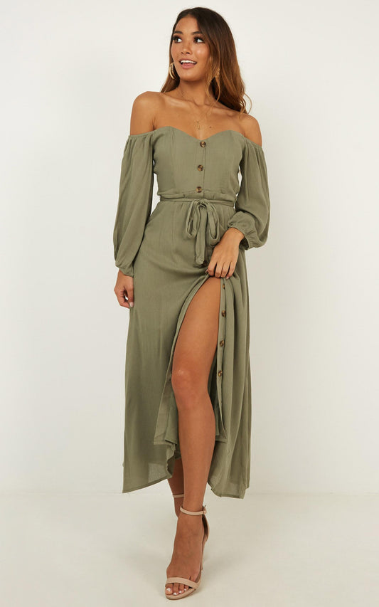 Sorrento Dreaming Dress in Khaki Linen Look